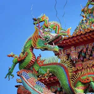 Dragon roof decorations on the Shengming Taoist Temple in Jiufen, Taiwan ROC
