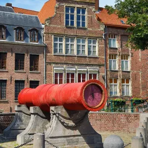 The Dulle Griet red cannon also known as Mad Meg in Grootcanonplein, Ghent, Belgium