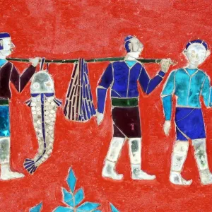 Everyday life recorded in mosaics at Vat Xieng Thong Temple, Luang Prabang, Laos