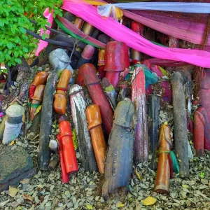 Fertility shrine of the Goddess Tubtim with thousands of wooden phalluses and phallic symbols, Bangkok, Thailand