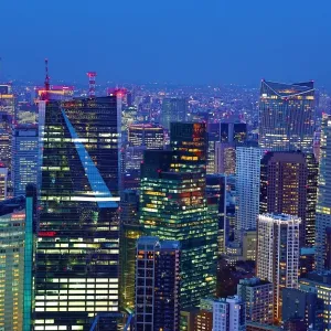 General city skyline evening view with skyscrapers in Tokyo, Japan