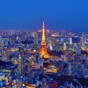 General city skyline evening view with the Tokyo Tower in Tokyo, Japan