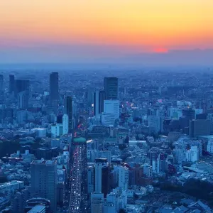 General city skyline sunset view in Tokyo, Japan