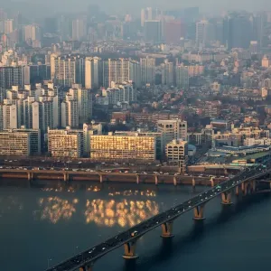 General view of the Seoul city skyline at dusk in Seoul, Korea
