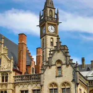 Ghent clock tower and traditional buildings, Ghent, Belgium