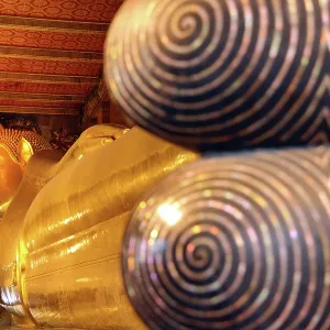 Giant gold reclining Buddha statue at Wat Pho Temple in Bangkok, Thailand