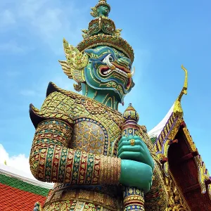 Giant Temple Guardian statue, Wat Phra Kaew, Temple of the Emerald Buddha Complex, Bangkok, Thailand
