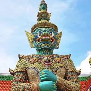 Giant Temple Guardian statue, Wat Phra Kaew, Temple of the Emerald Buddha Complex, Bangkok, Thailand