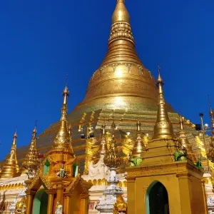 Gold stupa and spires at the Shwedagon Pagoda, Yangon, Myanmar