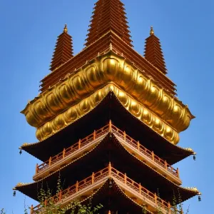 Gold tower on the Jing an Buddhist Temple on West Nanjing Road, Shanghai, China