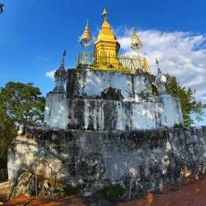 Golden Wat That Chomsi temple Stupa on Mount Phousi in Luang Prabang, Laos
