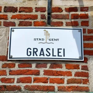 Graslei quay street sign, Ghent, Belgium