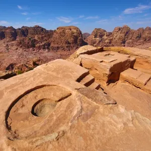 The High Place of Sacrifice overlooking the valley of the rock city of Petra, Jordan