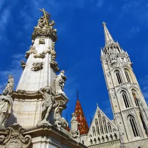 Holy Trinity Column and the Matthias Church in Budapest, Hungary