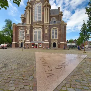 Homomonument gay monument and the Westerkerk church in Amsterdam, Holland
