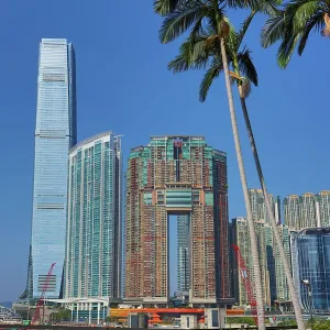 The ICC and buildings above Kowloon Station including The Arch, The Waterfront, Sorrento and Elements shopping centre in Hong Kong, China The ICC and buildings above Kowloon Station including The Arch, The Waterfront, Sorrento and Elements shopping centre in Hong Kong, China