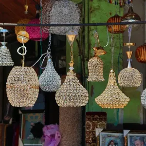 Lighting souvenirs on sale in the streets of the Medina of Rabat, Morocco