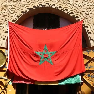 Moroccan flag in the streets of the Medina of Rabat, Morocco