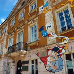 Mural on the Maria Sklodowska-Curie Museum in Warsaw, Poland