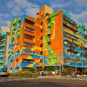 Murals on buildings in Weiwu Mimi Village, Kaohsiung City, Taiwan