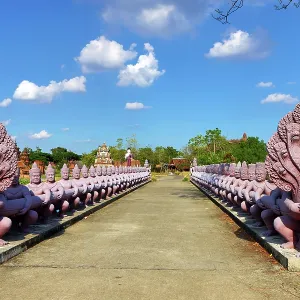 Naga Statue bridge at Muang Boran, The Ancient City, historical museum of reproductions of famous Thai buildings, Bangkok, Thailand