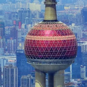 The Oriental Pearl TV Tower in Pudong, Shanghai, China