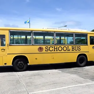 Palau school bus in Koror, Koror Island, Republic of Palau, Micronesia, Pacific Ocean