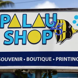Palau shop sign in Koror, Koror Island, Republic of Palau, Micronesia, Pacific Ocean