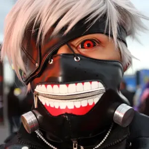Participant dressed as Ken Kaneki from Tokyo Ghoul at MCM London Comic Con at Excel