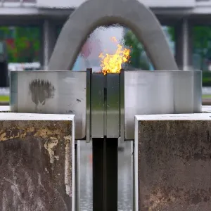 he Peace Flame in the Hiroshima Peace Memorial Park, Hiroshima, Japan