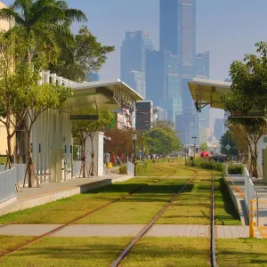 Penglai Pier 2 tram station and the 85 Sky Tower Hotel, Kaohsiung City, Taiwan