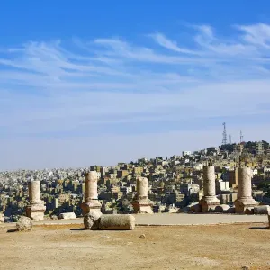 Pillar ruins in the Amman Citadel, Jabal Al-Qala, Amman, Jordan