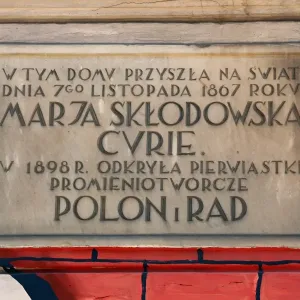 Plaque on the Maria Sklodowska-Curie Museum in Warsaw, Poland