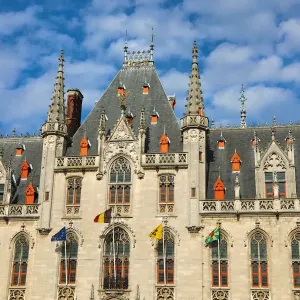The Provinciaal Hof or Province Court, a Neogothic building on the market square, Bruges