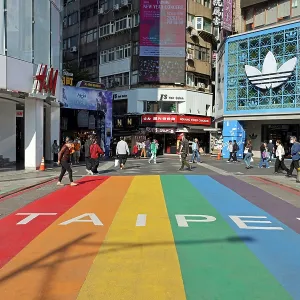 Rainbow Six pedestrian crossing in Ximending, Wanhua District, Taipei, Taiwan ROC