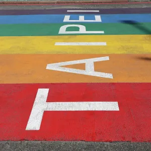 Rainbow Six pedestrian crossing in Ximending, Wanhua District, Taipei, Taiwan ROC