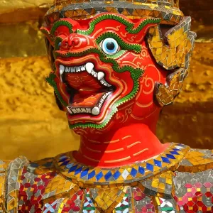 Red Yaksha Demon Statue, Wat Phra Kaew Temple, Bangkok, Thailand Red Yaksha Demon Statue, Wat Phra Kaew Temple, Bangkok, Thailand