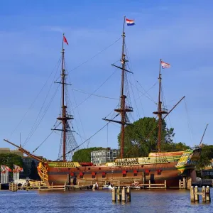 Replica of the Amsterdam sailing ship at the National Maritime Museum or Nederlands