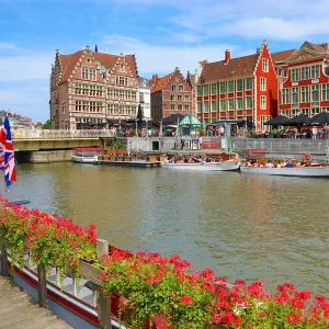The River Leie and Graslei Quay, Ghent, Belgium