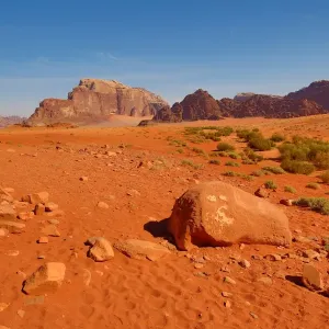 Rock formations in the desert at Wadi Rum, Jordan