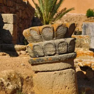 Ruined column in the Chellah necropolis in Rabat, Morocco