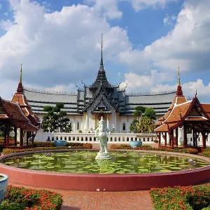 Sanpet Prasat Palace from Ayutthaya, at Muang Boran, The Ancient City, historical museum of reproductions of famous Thai buildings, Bangkok, Thailand