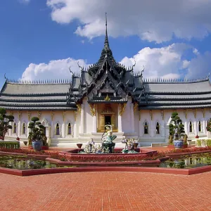 Sanpet Prasat Palace from Ayutthaya, at Muang Boran, The Ancient City, historical museum of reproductions of famous Thai buildings, Bangkok, Thailand