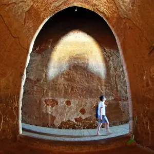 Shadows and light inside the passages of Dhammayangyi Temple Pagoda in Old Bagan