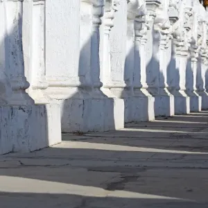 Shadows on shrines at Kuthodaw Pagoda, Mandalay, Myanmar (Burma)