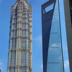 The Shanghai Central Tower and the Jin Mao Tower in Luijiazui, Pudong, Shanghai, China