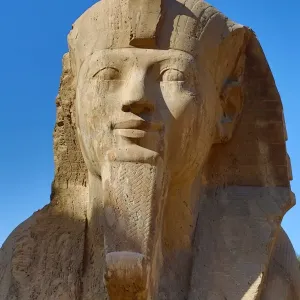 The Sphinx of Memphis statue at the Memphis Museum, Cairo, Egypt