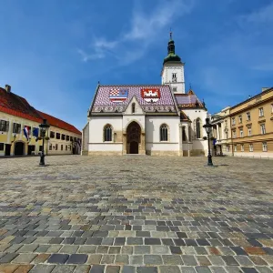 St. Marks Church and cobbles of St. Marks Square in Zagreb, Croatia