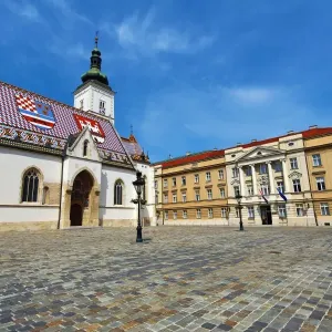 St. Marks Church and the Croatian Parliament in St. Marks Square in Zagreb, Croatia