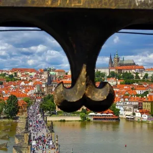 St. Vitus Cathedral and Prague Castle skyline with the Charles Bridge over the Vltava